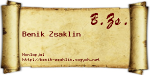 Benik Zsaklin névjegykártya